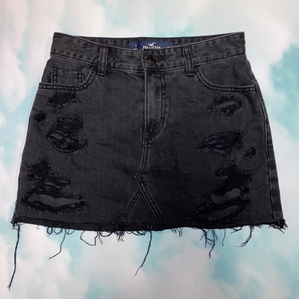 Black ripped jean skirt